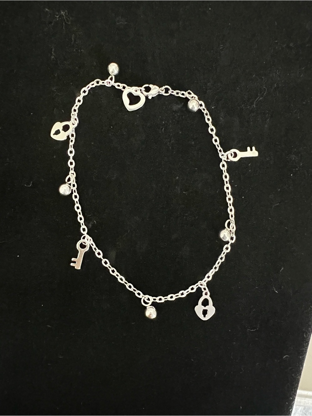 Silver Lock & Key Charm Anklet